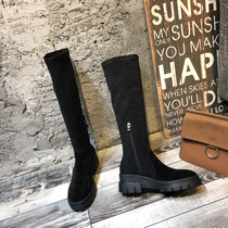 2021 European station autumn and winter net red elastic boots medium heel thick heel thick bottom thin medium boots high Martin boots women