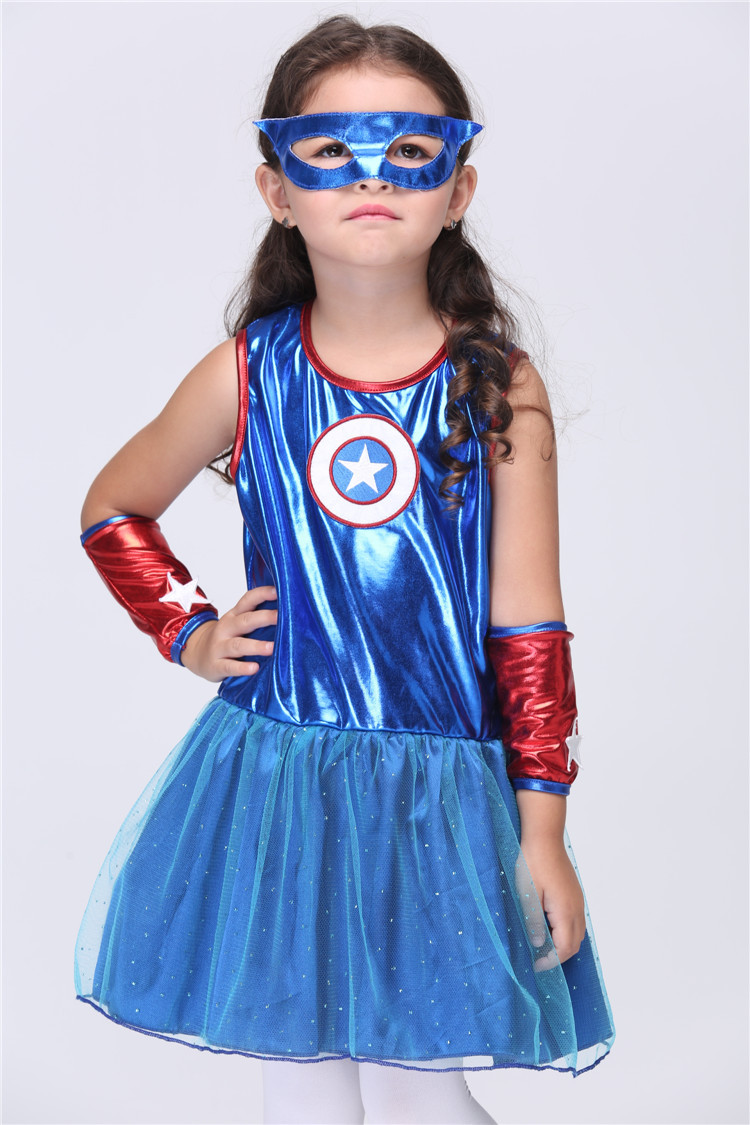万圣节儿童cosplay超人装动漫演出服装女超人角色扮演连衣裙出口