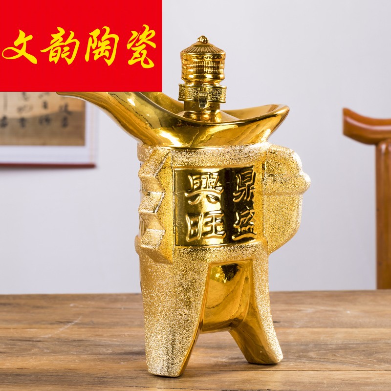 Gold - plated ceramic terms bottle 5 jins of household gift wine bottles wine jar empty wine wine bottle wine collection