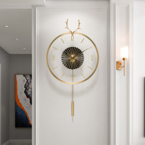 European wall clock living room home fashion copper deer head clock personality creative quartz clock restaurant light luxury decorative clock