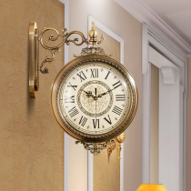 American Nordic light luxury style double-sided wall clock Living room wall clock Household fashion new Chinese European hanging watch clock