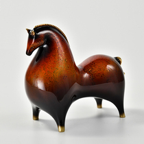 High-end atmosphere Chinese style all copper Tang horse ornaments Villa living room decoration company opened to give gifts and gifts high-end