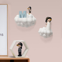 Modern minimalist living room TV background wall decorations cloud wall hanging creative girl heart wall shelf