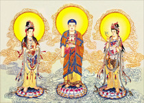 At ease in the Hall of the Tang Buddhist Statues of the West Three Saints A01 Buddha Portraits-Silk Hanging Paintings