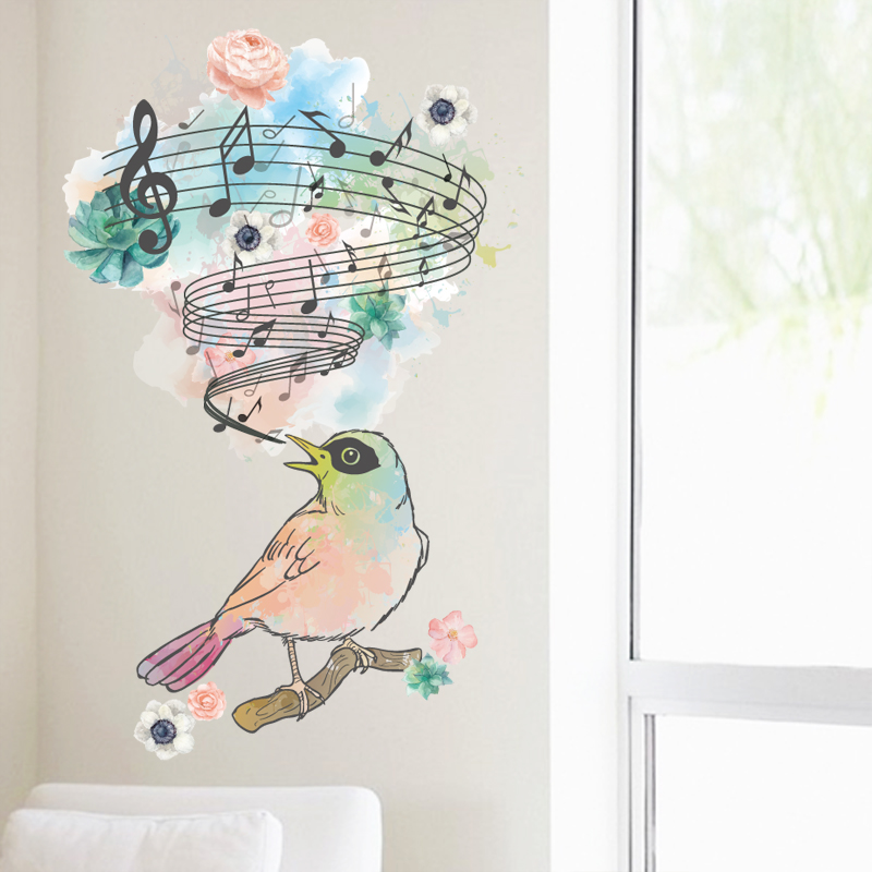 时尚客厅卧室走廊玄关装饰自粘墙纸贴画创意个性艺术歌唱小鸟墙贴产品展示图1