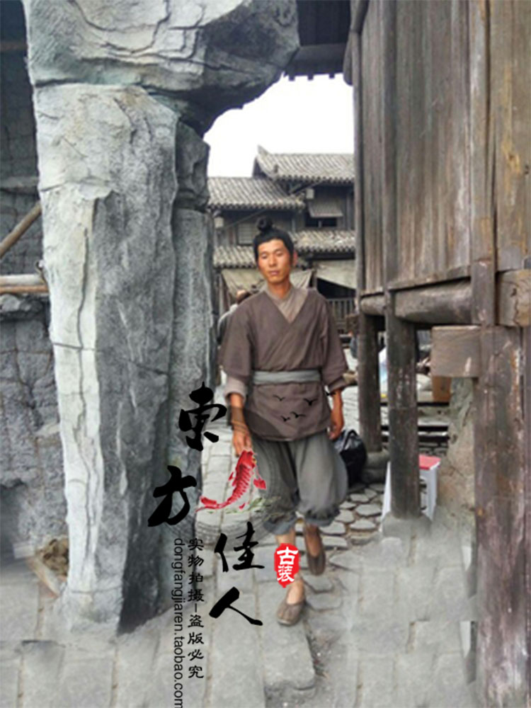 新款 古装男款古代农民服装 武侠装 侠客装柴夫古装 土匪棉麻古装