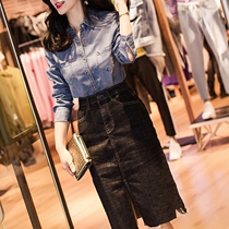 Denim skirt womens spring new thin mid-length 2021 high-waisted skirt short skirt hip spring skirt summer