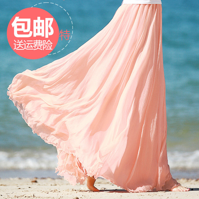 8米大摆半身长裙女春沙滩波西米亚飘逸仙女裙金丝雪纺半身长裙夏