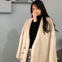 Winter 2021 new V-neck imported whole-leather mink fur coat jacket womens slim and warm casual fur