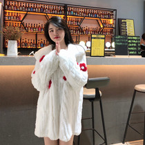 Winter 2022 new imported rex rabbit fur woven fur womens flower short mid-length warm lapel jacket