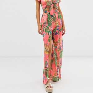 Printed trousers legs high open wide leg high waist beach pants 