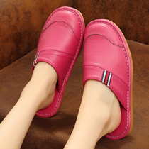 Haining leather home slippers Spring and Autumn home indoor slippers Men and women couples thick bottom non-slip Baotou cowhide slippers