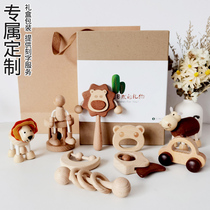 Cat flower baby rattle toy can bite children comfort puzzle solid wood rattle without paint mouth desire period 100 days gift box