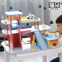 Boys birthday gift 3-8-year-old solid wood large parking lot toy simulation track assembly and disassembly childrens car