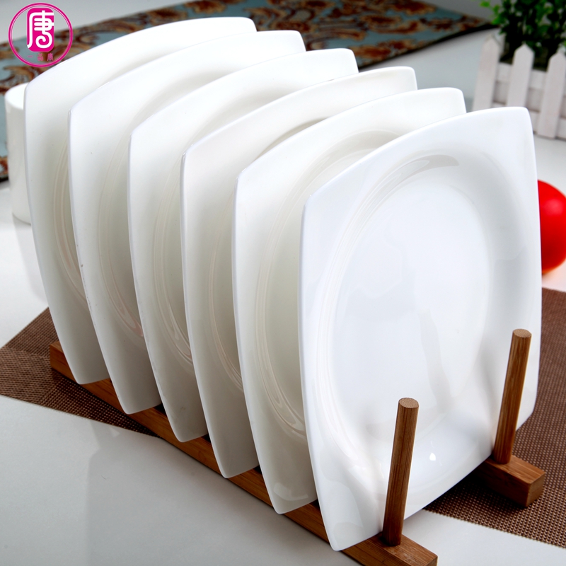 Pure white household ceramic plate steak pan European ipads porcelain hotel big flat tray square plate tableware