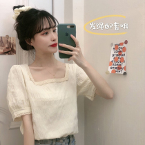 2023 - The new Korean edition of the new Lace Lace Lace Splice Lace Lawn Clothes to Short Sleeved Sky Sky Shirdshirt