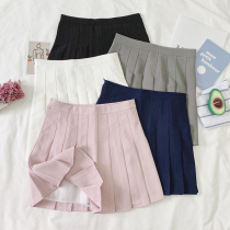 Womens 2021 spring new solid color student Joker bag hip skirt pleated skirt A- line dress high waist skirt tide