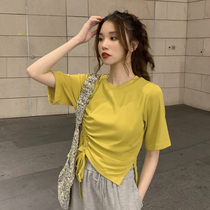 2023 New Summer Virtual Design Extract Rope Fork Short - Skin French Short Sleeve T - Shirt Short Couple