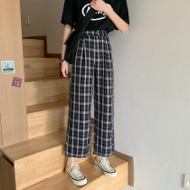2022 Spring Autumn New Fashion Black & White Plaid Display Slim Broadlegged Pants Woman High Waist Pituality Loose Straight Cylinder Casual Pants