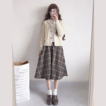 High Waist Temperament Sweet Half Body Dress Spring Woman 2022 New Medium Length checkered with lining with pocket A character dress