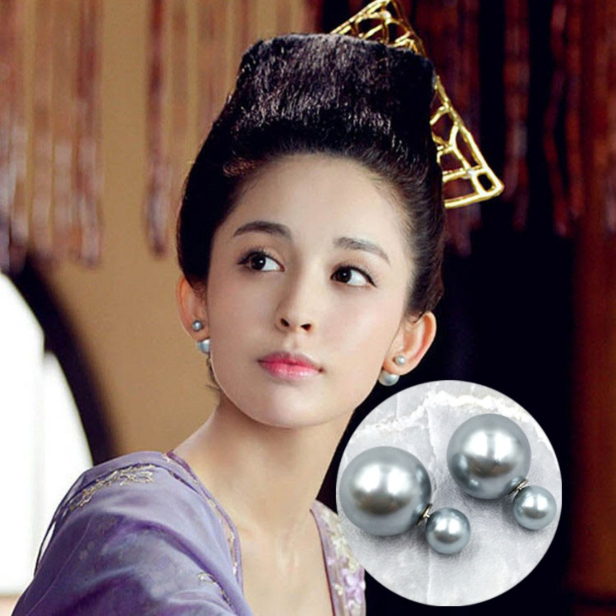 双面可佩戴耳饰欧美时尚流行夸张大小双面珍珠耳钉复古耳环女包邮