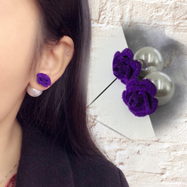 Korean version of velvet red rose flower double-sided pearl earrings female temperament simple anti-allergy double-sided earrings