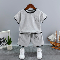 Male baby summer suit 2021 new childrens clothes foreign boy summer cartoon print short sleeve two-piece set