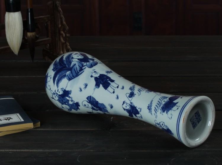 Jingdezhen blue and white glazed pottery and porcelain vase color lad figure beauty bottle of home decoration decoration