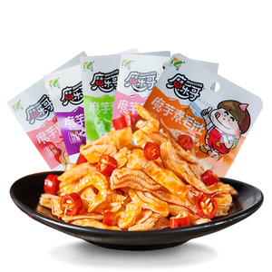 香辣零食蒟蒻辣条批发雪魔芋干丝休闲食品素毛肚办公室大礼包包邮
