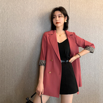 Blue language large size womens spring 2021 new fat sister mm temperament retro stitching blazer thin top