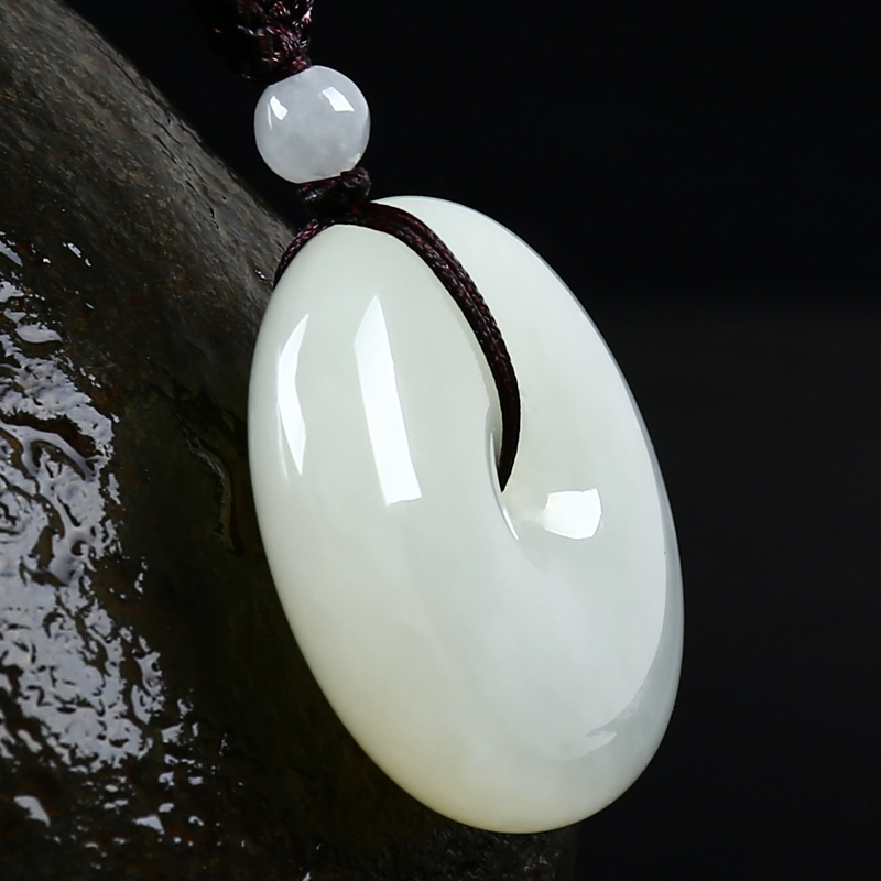 碧玉尊和田玉吊坠白玉平安扣男女款玉坠子天然玉扣挂件证书新疆