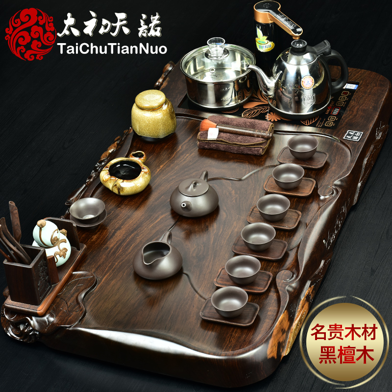 The beginning day, real wood, kung fu tea set four unity glass automatic pumping spend pear ebony tea tray tea stove