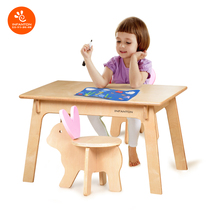 Infanton childrens table and chairs suit kindergarten table baby game drawing table solid wood learning toy small table