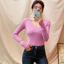  Korea chuu official website autumn new slim-fitting v-neck long-sleeved tight-bottomed sweater with women inside