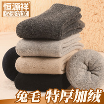 Hengyuanxiang rabbit hair socks mens autumn and winter warm plus velvet thick anti-winter day wool thick female towel socks