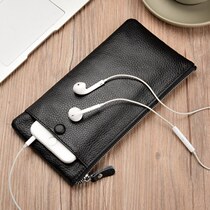Mens leather wallet mens long large capacity zipper cowhide handbag Japanese and Korean soft leather money clip handbag bag tide bag tide wallet