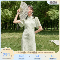 Tricolor 2021 summer new stand-up collar buckle improved version of ruffle sleeve chiffon young girl cheongsam dress