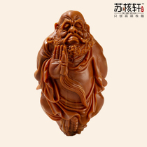Zhoushan boutique hand-carved Zen heart Dharma olive core single seed carving pendant old oil core big seed big core