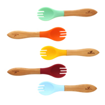American Avanchy silicone bamboo handle Stainless steel baby baby rice spoon fork supplementary food childrens tableware