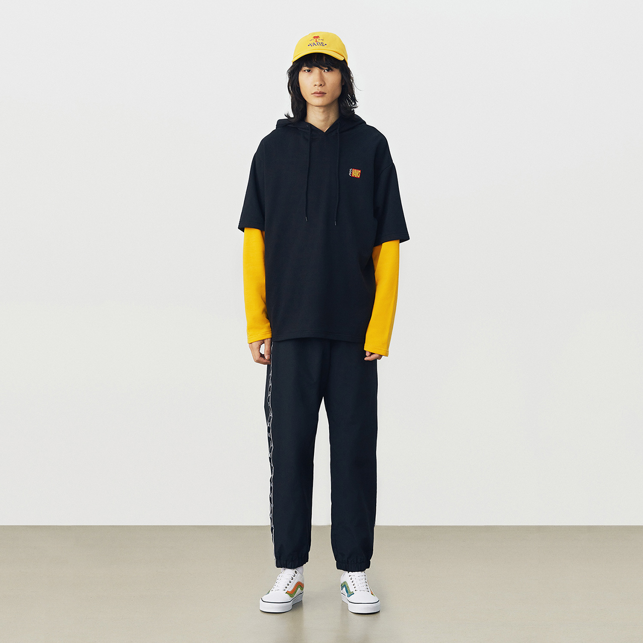 vans撞色拼接假两件情侣连帽卫衣(热品库)