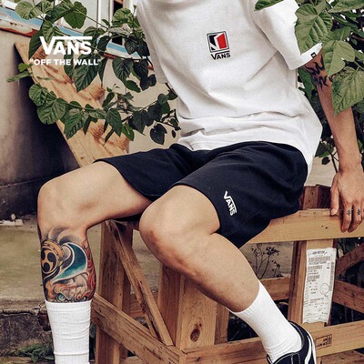 vans范斯官方黑色经典logo街头风男子针织短裤
