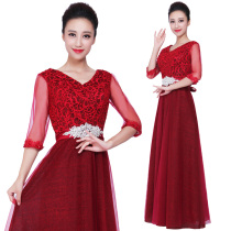 New chorus costumes performance clothes college students red lace thin choir host annual evening dress