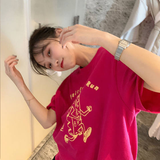 Park Zhengyi Rose Red T-shirt 2021 Summer New Net Red 여성 폭발 느슨한 반 소매 Pink White 캐주얼 Short Top Park Zhengyi Rose Red T-shirt 2021 Summer New Net Red 여성 폭발 느슨한 반 소매 Pink White 캐주얼 Short Top