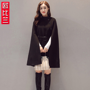网红毛呢披肩斗篷外套女加厚宽松休闲中长款韩版秋冬2018新款英伦