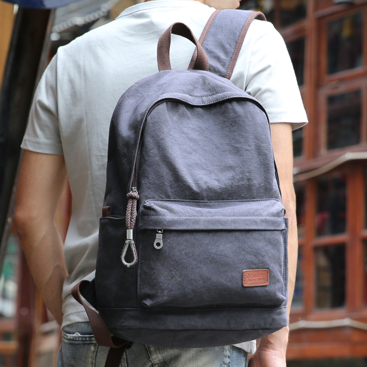 牧之逸时尚潮流双肩包男士休闲帆布旅行包背包包高中大学生书包男