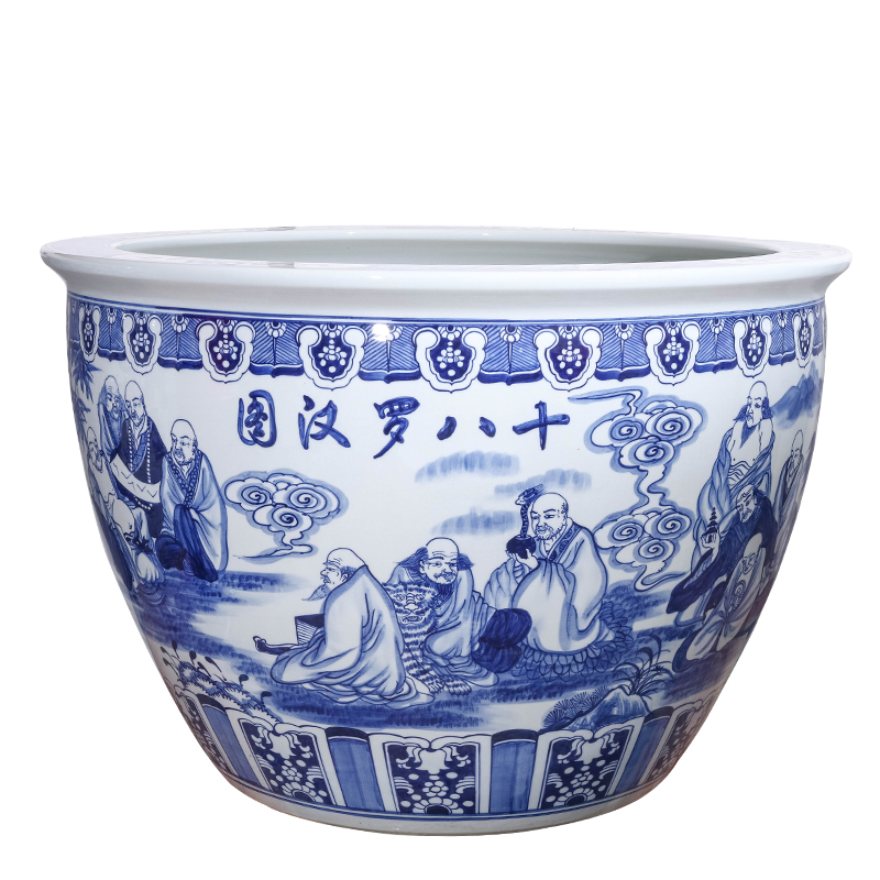 Jingdezhen ceramics hand - made of archaize 18 arhats ground extra large water lily lotus goldfish bowl is suing courtyard