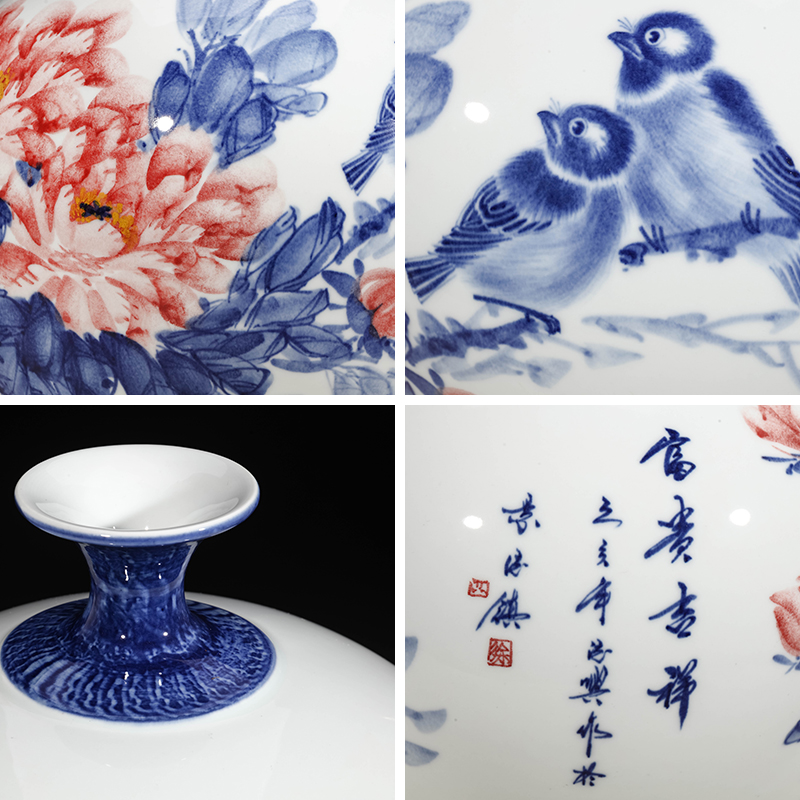 Jingdezhen blue and white peony famous hand - made ceramics vase household of Chinese style of the sitting room porch decoration furnishing articles