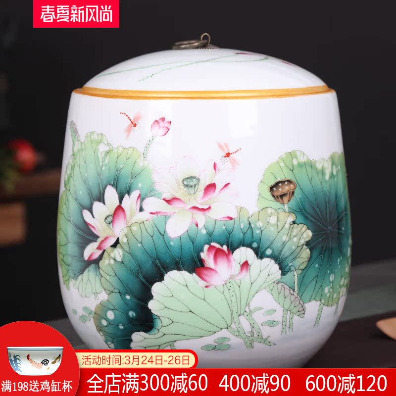 Pu 'er tea canister jingdezhen ceramic large cake receives, the seventh, peulthai the household storage tank 10 jins tea storage tanks