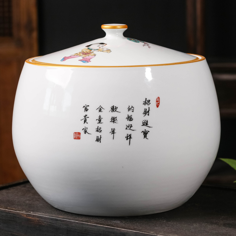 Jingdezhen ceramics a thriving business tea pot of new Chinese style household with cover sealing a large wake tea storage tank