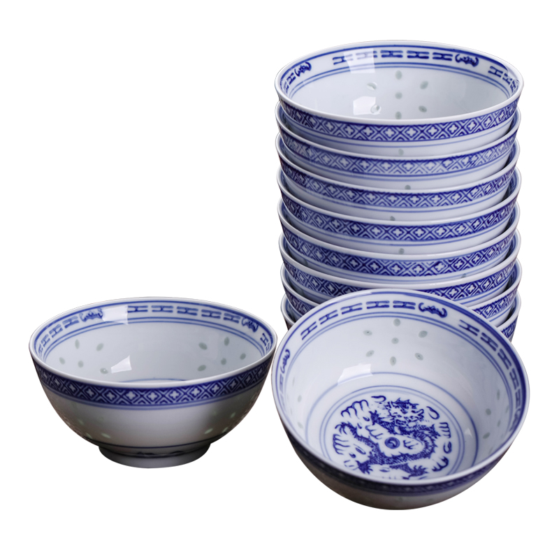 Jingdezhen ceramics old eat bowl bowl a single bowl of hot dishes and tableware suit blue and white porcelain bowls of household